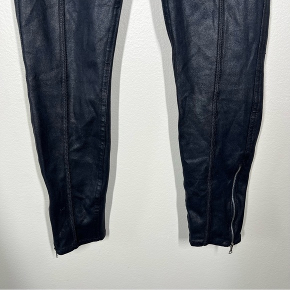 7 for all Mankind Black Faux Leather Pull On Leggings Pants Ankle Zipper - Picture 3 of 9